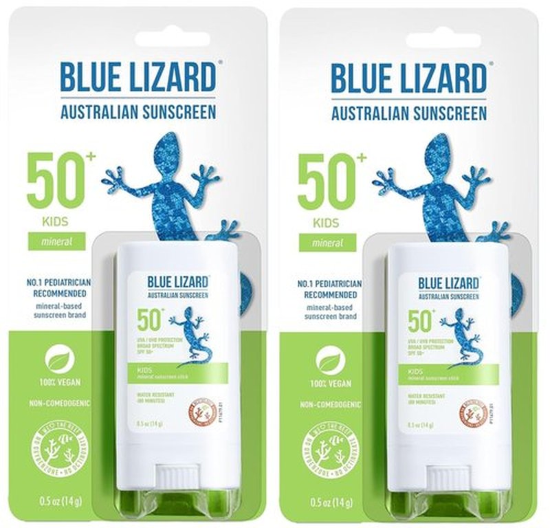 BLUE LIZARD Mineral Sunscreen Stick with Zinc Oxide SPF 50+ Water Resistant UVA/UVB Protection Easy to Apply Fragrance Free, Kids, Unscented, 0.5 oz (Pack of 2)