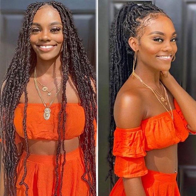 Leeven 18 Inch 350# New Soft Locs Crochet Braids Hair Cooper Red Pre-looped Curly Faux Locs Crochet Braiding Hair 2 Packs Goddess Faux Locs Crochet Hair Extensions for Women