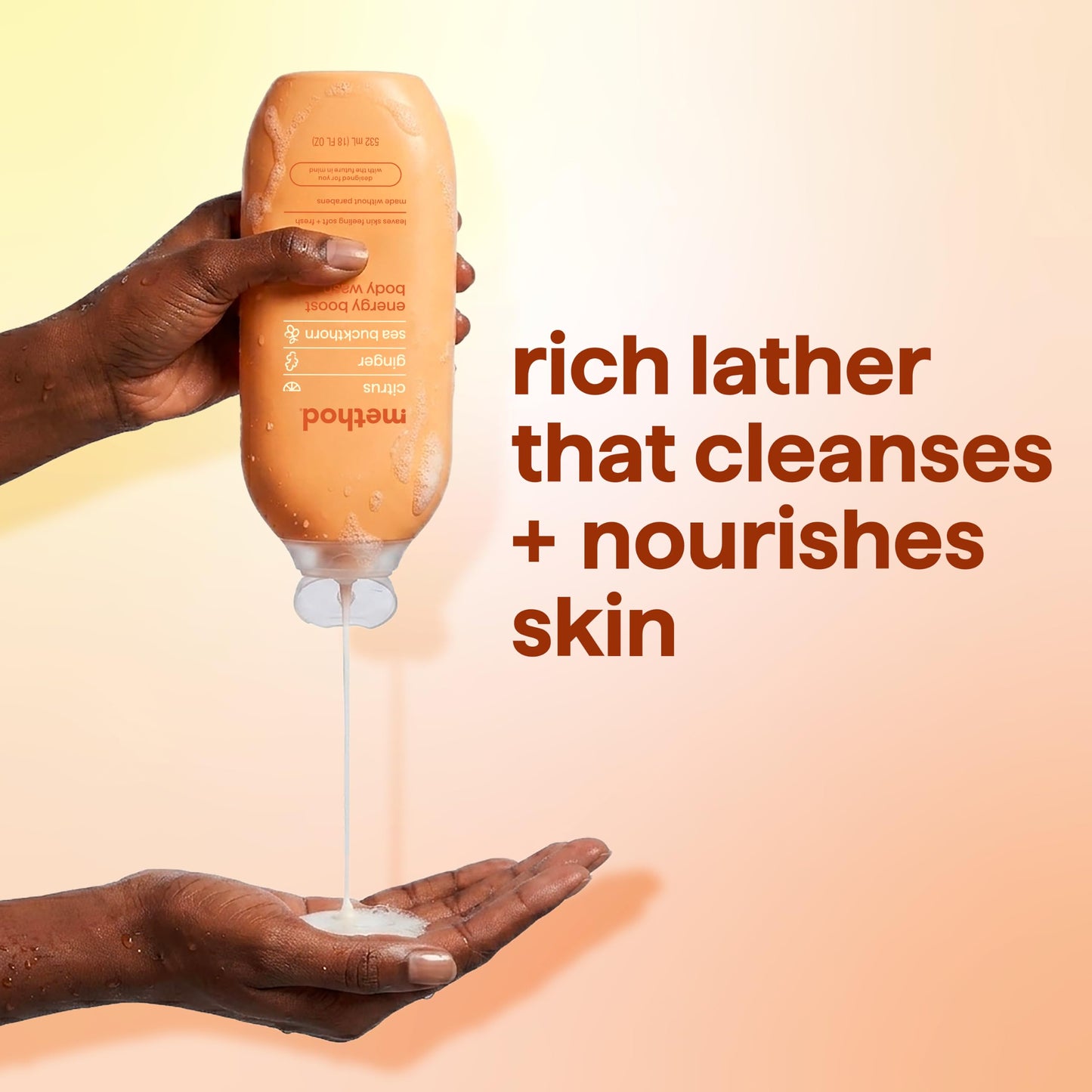 method Body Wash, Energy Boost - Leaves Skin Feeling Soft & Moisturized, Made Without Parabens, Notes of Citrus, Ginger & Sea Buckthorn, 18 fl oz - 6 pack