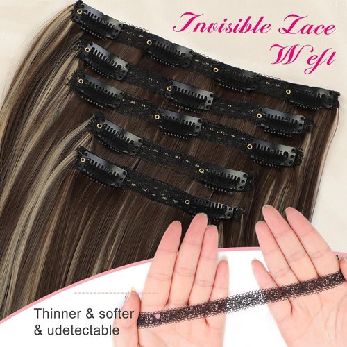 SUZYACCKR Clip in Hair Extensions For Women，Brown Mixed Long Stright Layered Hair Extensions 5PCS Hair Extension Thick Set Natural Soft Hair