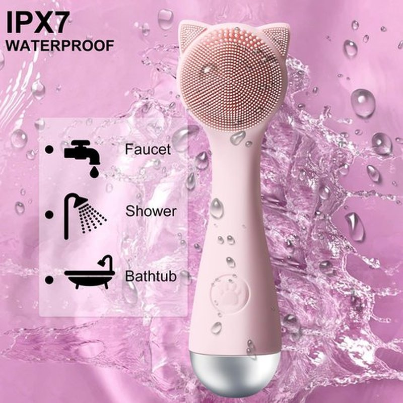 Facial Cleansing Brush, Silicone Face Scrubber Exfoliator for Men & Women, Electric Face Brush Waterproof, with 3 Speeds Adjustable for Deep Cleaning, Removing Blackhead, Face Massaging (Pink)