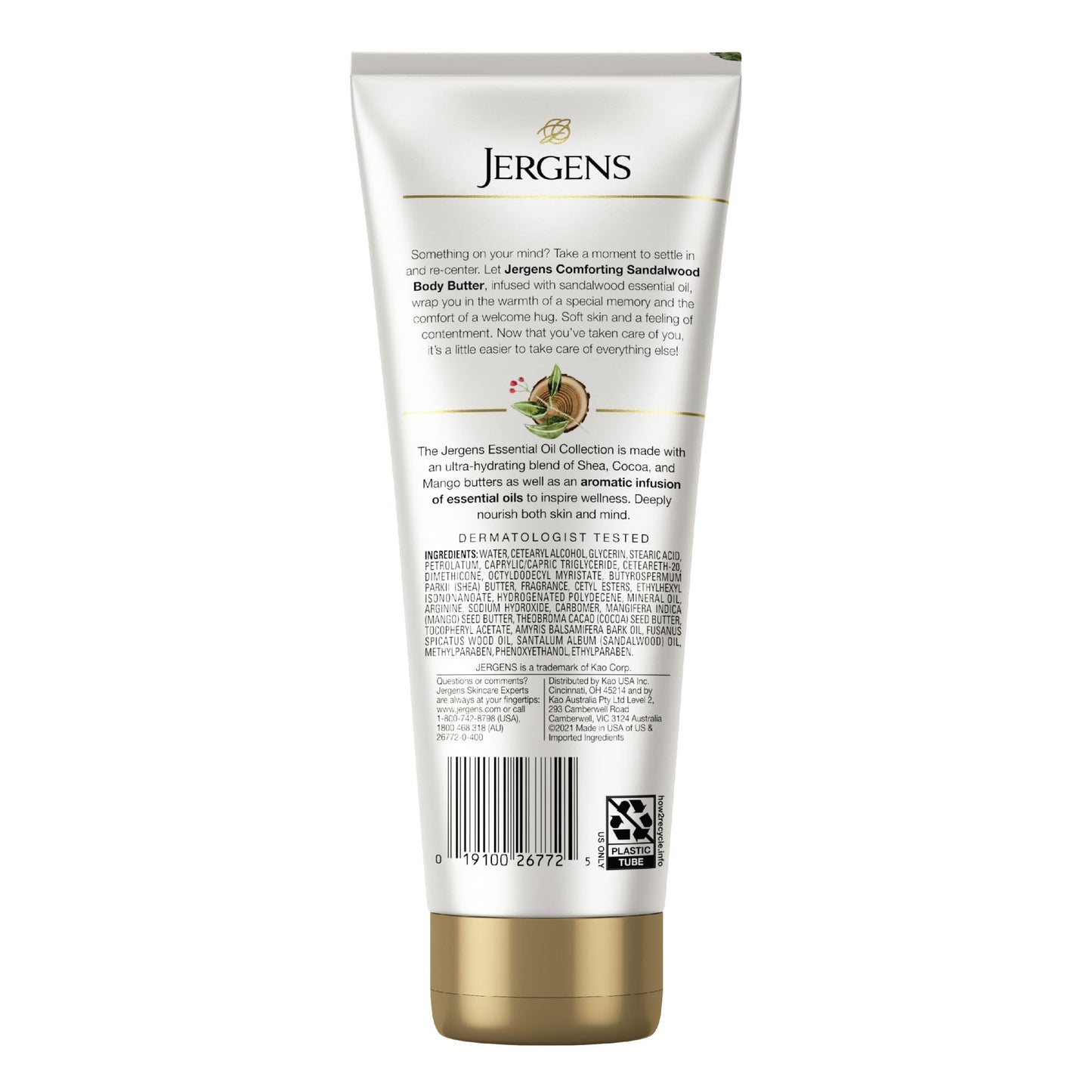 Jergens Sandalwood Body Butter Lotion, Moisturizer Infused with Sandalwood Essential Oil, For All Skin Types, 7 Oz