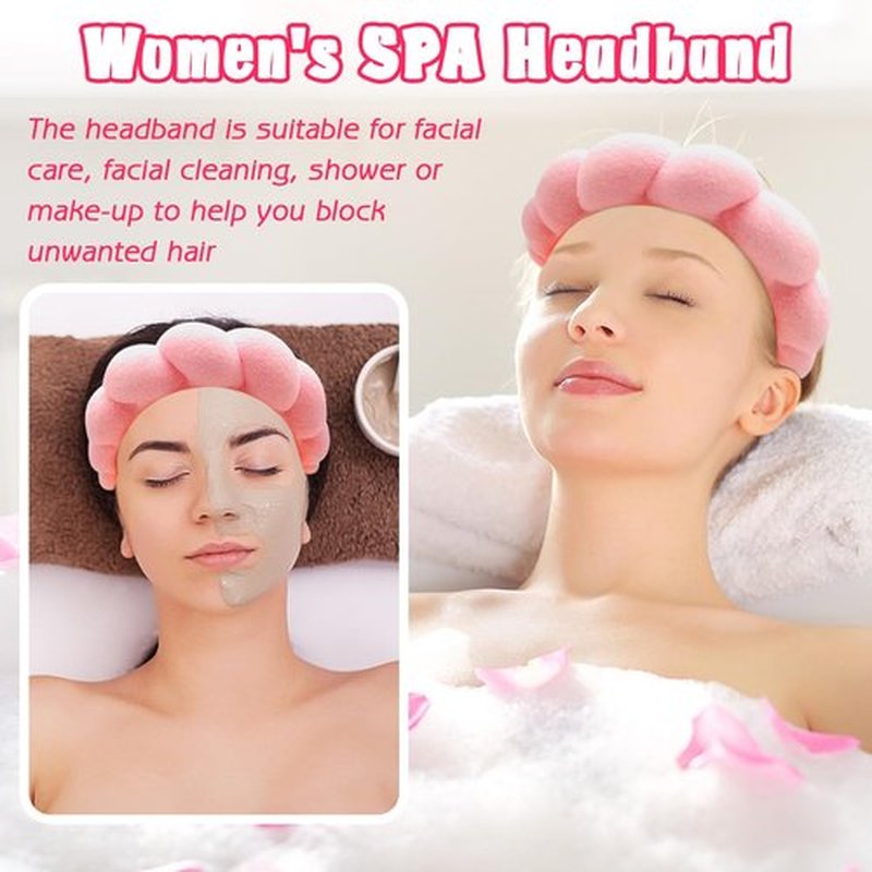 Zkptops Spa Headband for Washing Face Wristband Set Sponge Makeup Skincare Terry Cloth Bubble Soft Get Ready Hairband for Women Girl Puffy Padded Headwear Non Slip Thick Hair Accessory(Coral Pink)