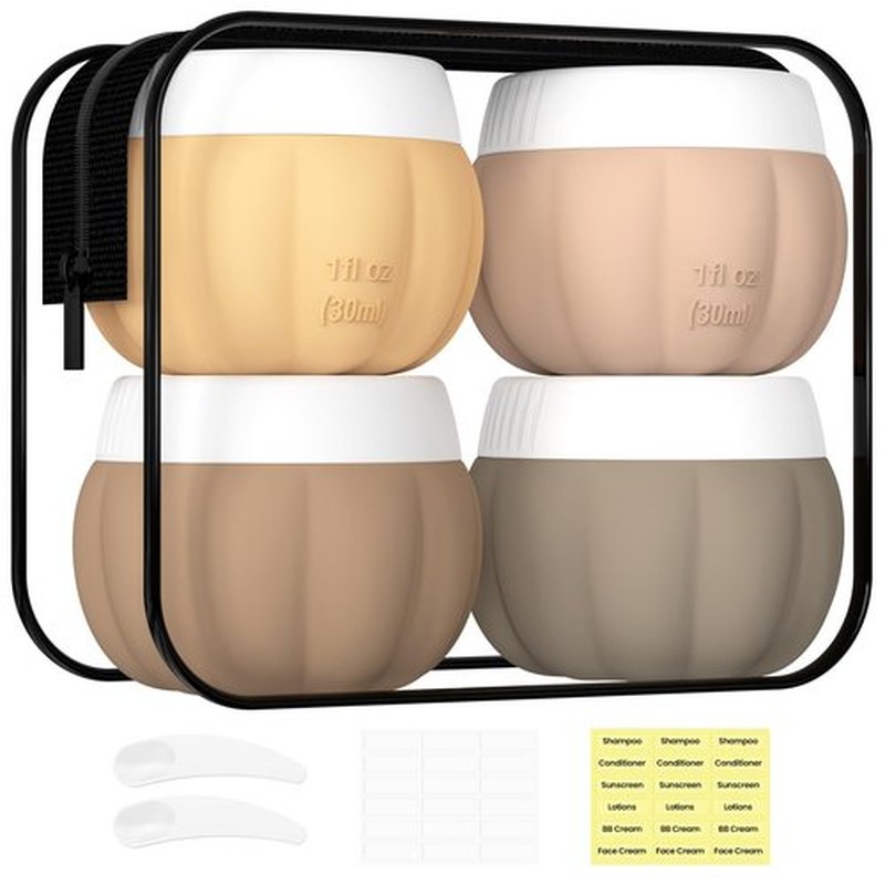 Redfly Travel Containers for Toiletries, TSA Approved Travel Size Containers, Silicone Travel Jars for Creams, Travel Size Toiletries Containers, Leak-proof Travel Essentials with Lid for Cosmetic