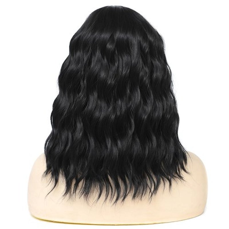 Rose bud Wavy Bob Wig Natural Wig Natural Black Synthetic Hair Shoulder Length Short Curly Middle Part Lace Front Wigs for Women