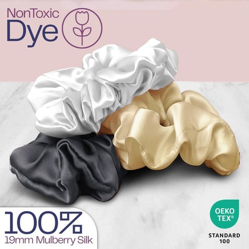 Celestial Silk Mulberry Silk Scrunchies for Hair (Taupe, Charcoal, White)
