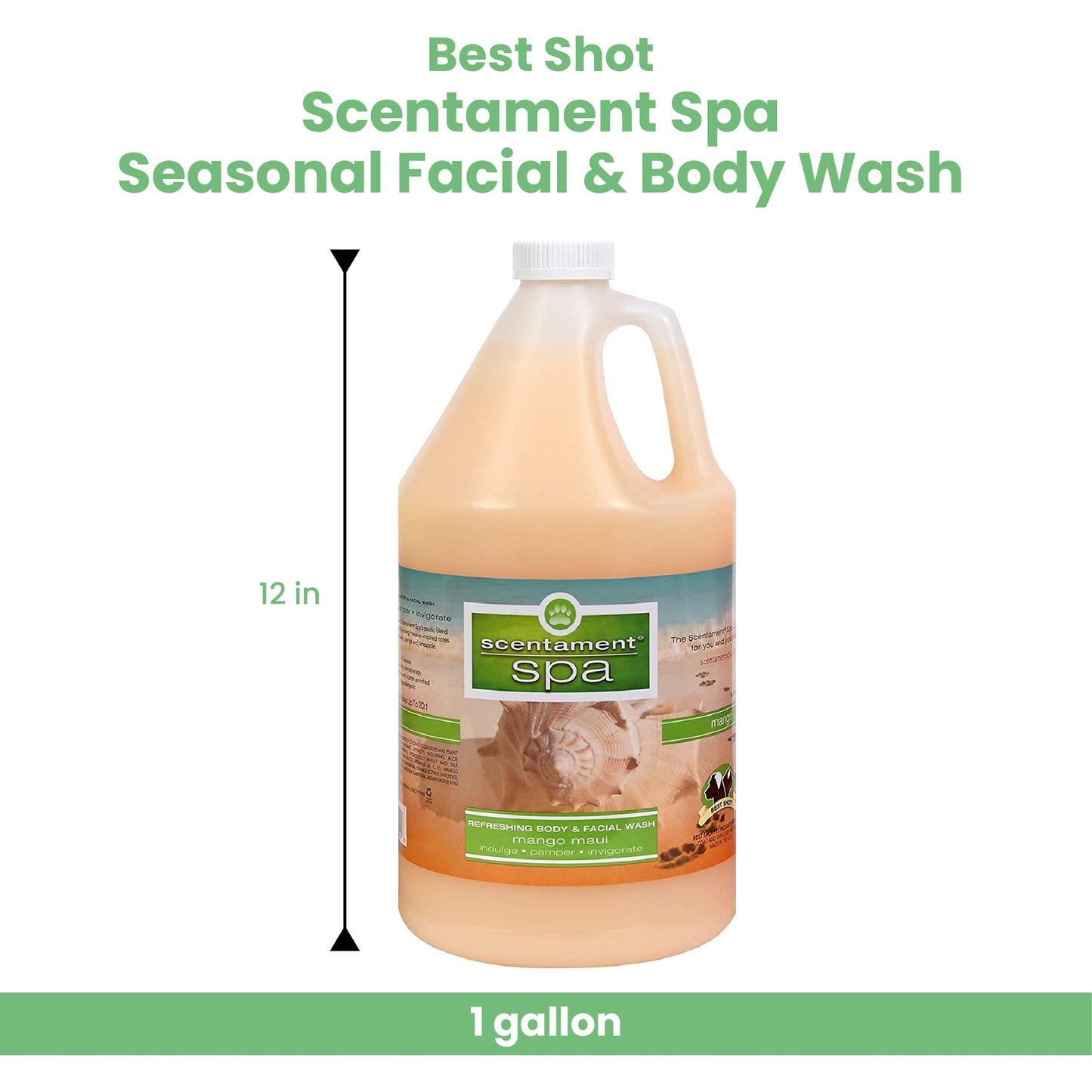 Best Shot Scentament Spa for Pets, Seasonal Facial Spa and Body Wash, Mango Maui, Tearless Shampoo, Hypoallergenic Body Wash, Reduces Tear Stains, 1 Gallon