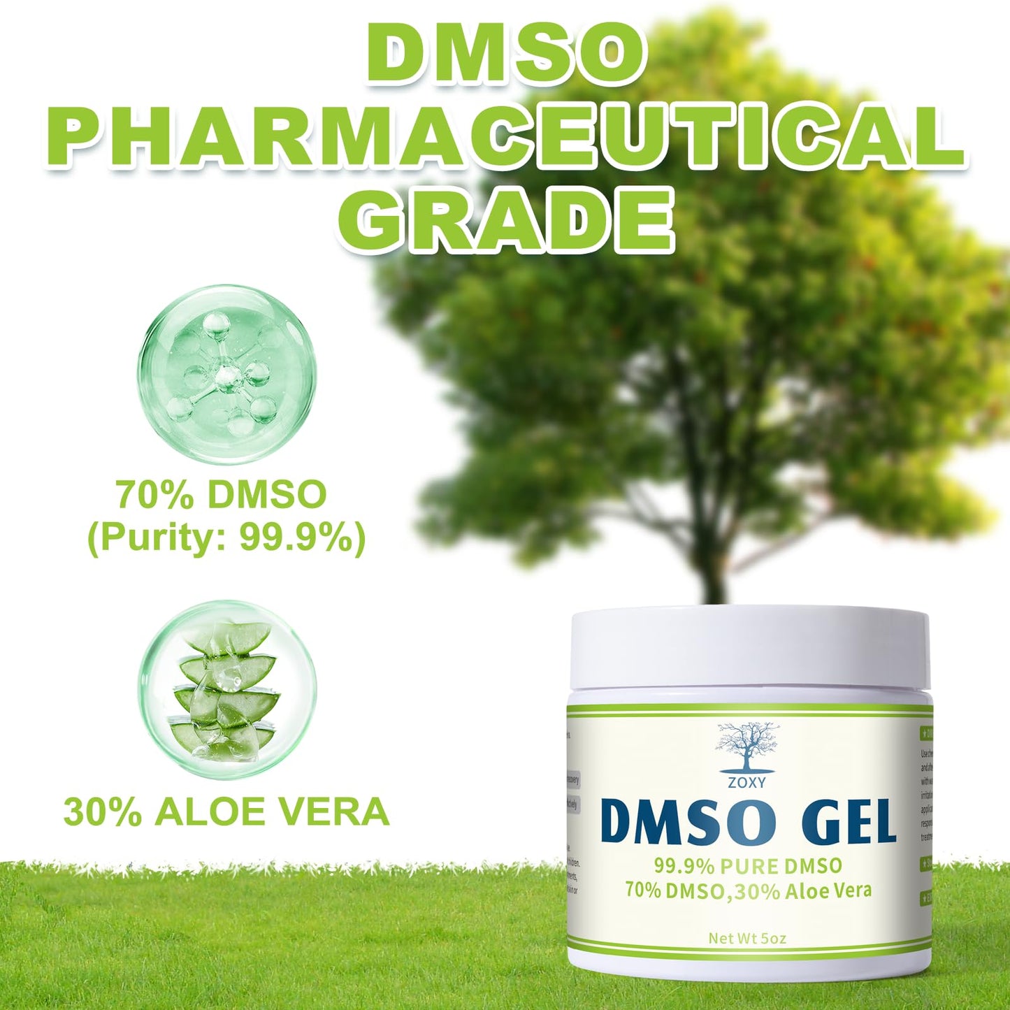 ZOXY DMSO Gel with Aloe Vera, 99.9% Pure DMSO, Low Odor, Non-Greasy, 4 oz