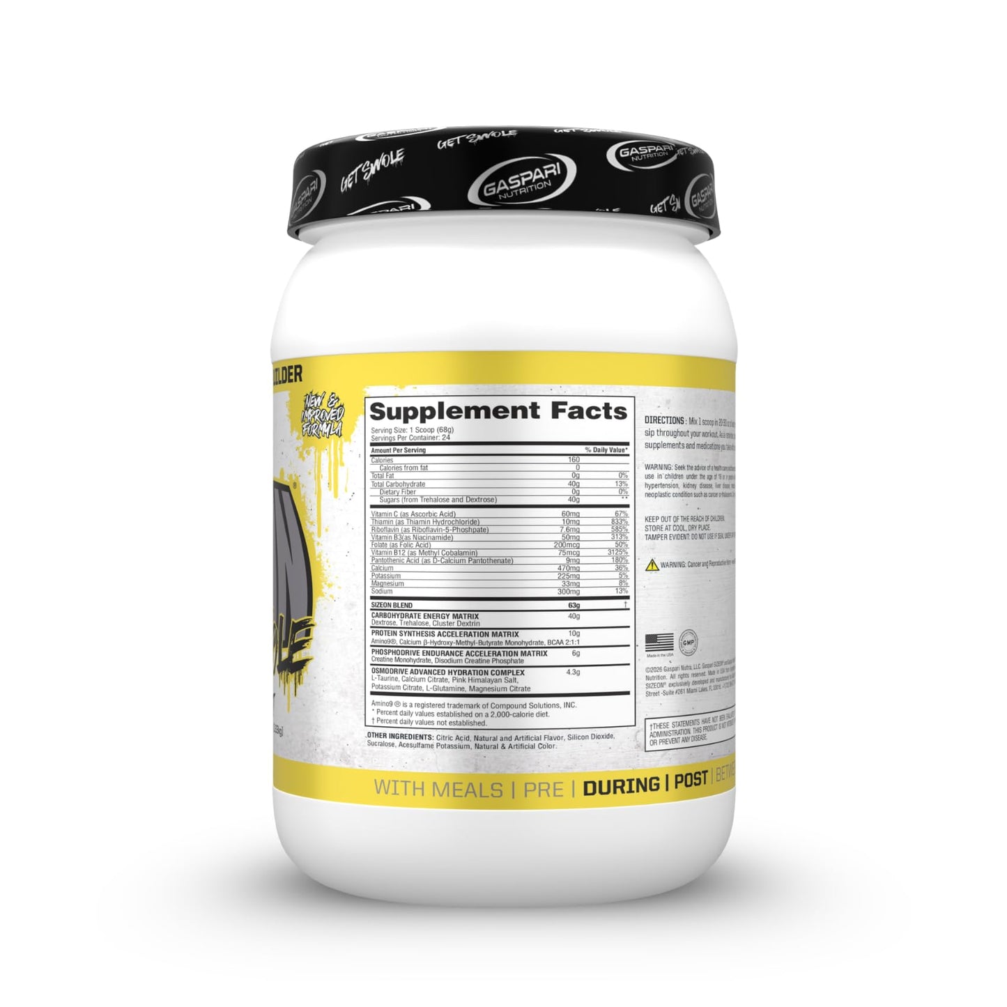 Gaspari Nutrition SizeOn Intra Workout, Whey Protein Powder, The Ultimate Hybrid Intra-Workout Amino Acid & Creatine Formula, Increased Muscle Volume & Recovery (3.59 Pounds, Lemon Ice)