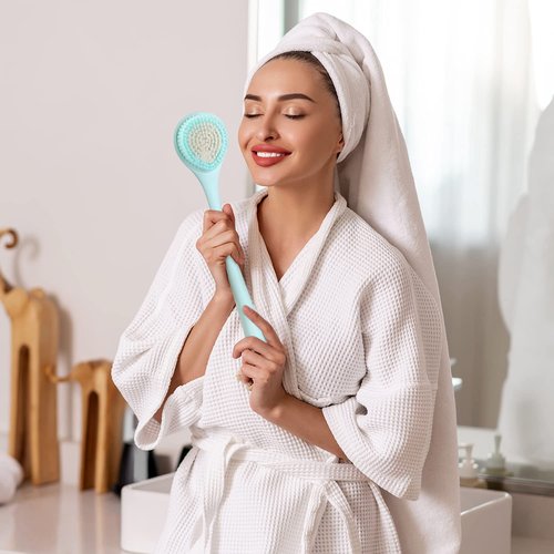 BEDELITE Back Bath Brush Long Handle for Shower of 2 - Soft Shower Brush for Men & Women,Back Brush Scrubber - 16.4" Long Skin Exfoliator for Bath Scrubber Body Brush（2 Pack, Blue & Ivory）