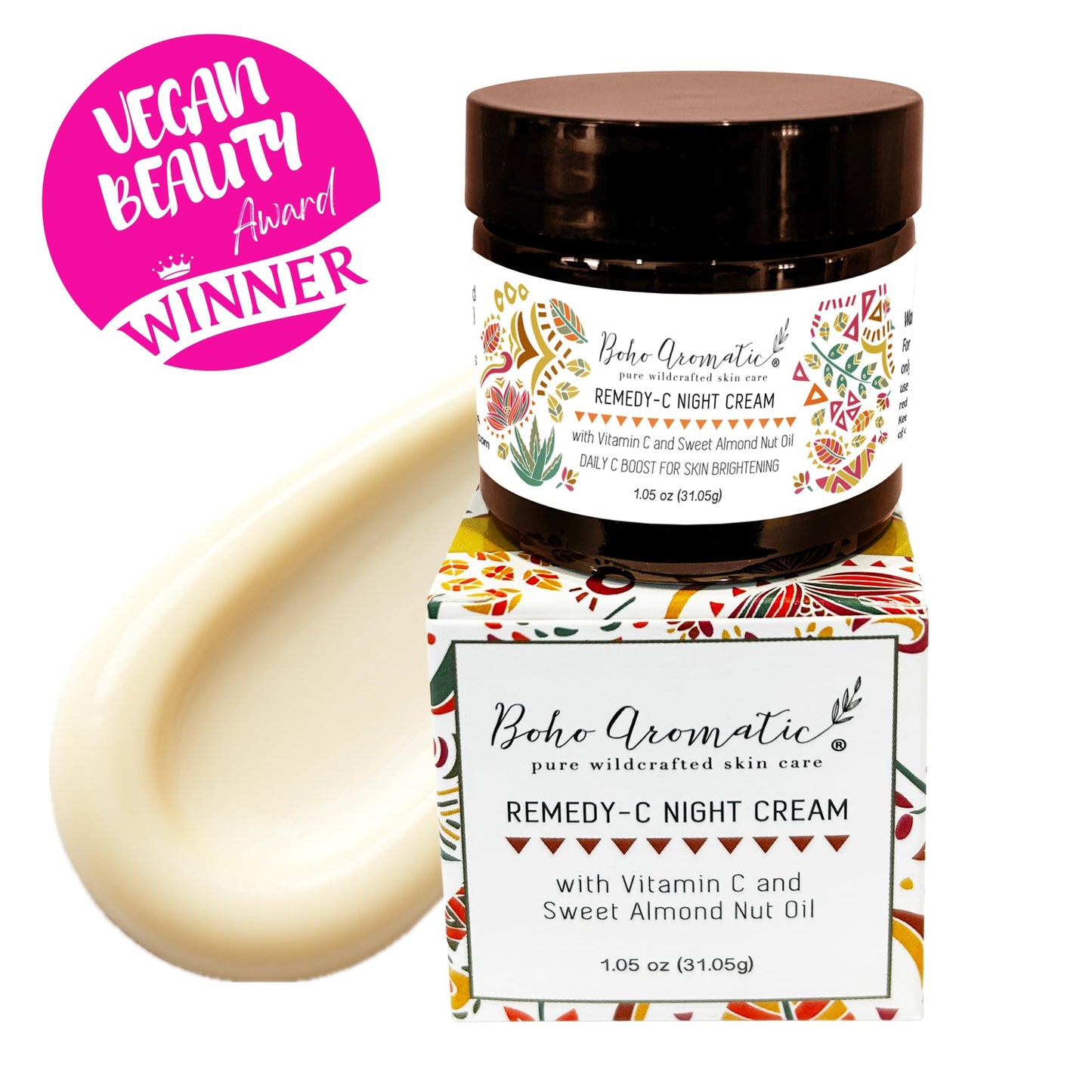 Vitamin C Night Cream for Face, Brightening Vitamin C Moisturizer Face Cream – Hydrating Rich Night Serum Cream in Eco-Friendly Glass Jar, cruelty free by Boho Aromatic Remedy-C