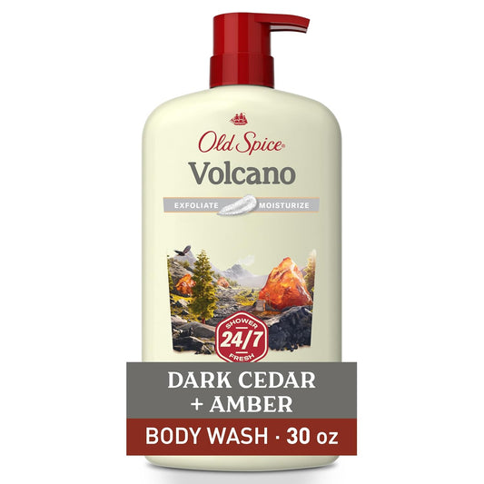 Old Spice Body Wash for Men - 24/7 Fresh Scent, Exfoliating & Moisturizing, 30 oz | Volcano & Dark Cedar + Amber