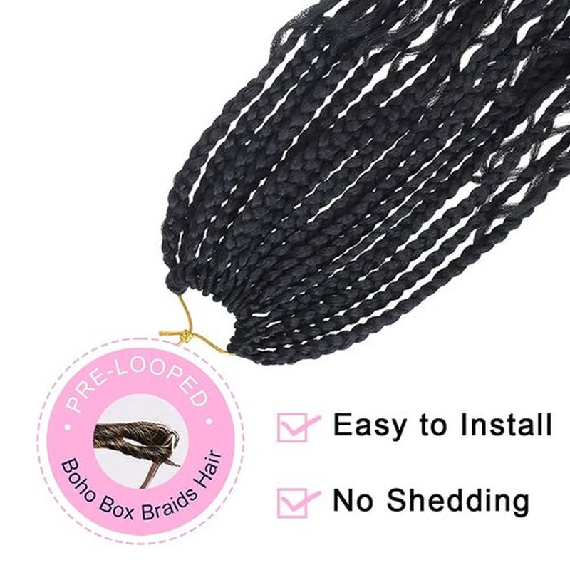 Unionbeauty 8 Packs Boho Box Braids 18 Inch Fluffy Bohemian Hippie Braids Distressed Goddess Box Braids Hair Curly Ends Pre-looped Crochet Hair Synthetic Braiding Hair Extension for Black Woman 1B#