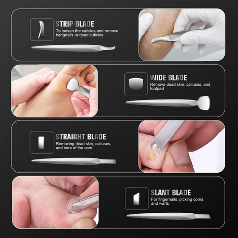 FERYES Pedicure Knife Ingrown Toenail Kit, 4 PCS Professional Pedicure Tool Kit, Top Notch Foot Blade (Leather case included)