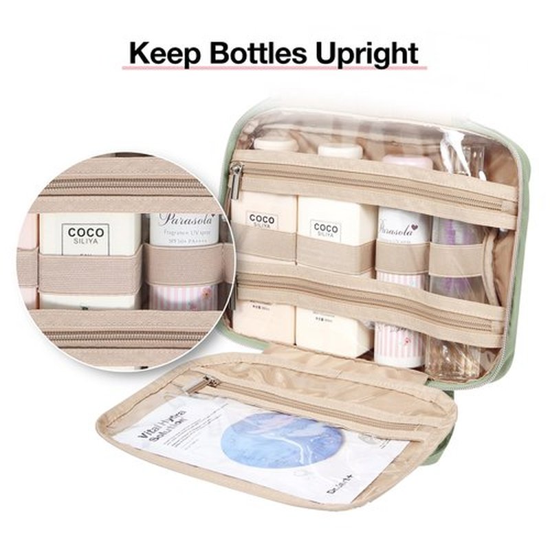 BAGSMART Toiletry Bag Hanging Travel Makeup Organizer with TSA Approved Transparent Cosmetic Bag Makeup Bag for Full Sized Toiletries, Large-Green