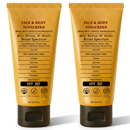 2pcs Beef Tallow Sunscreen with Zinc Oxide Reef Safe Sunscreen SPF 50,Non-Greasy Beef Tallow Sunscree Natural Organic Formula for Body Facial,Women and Men(85g/count)