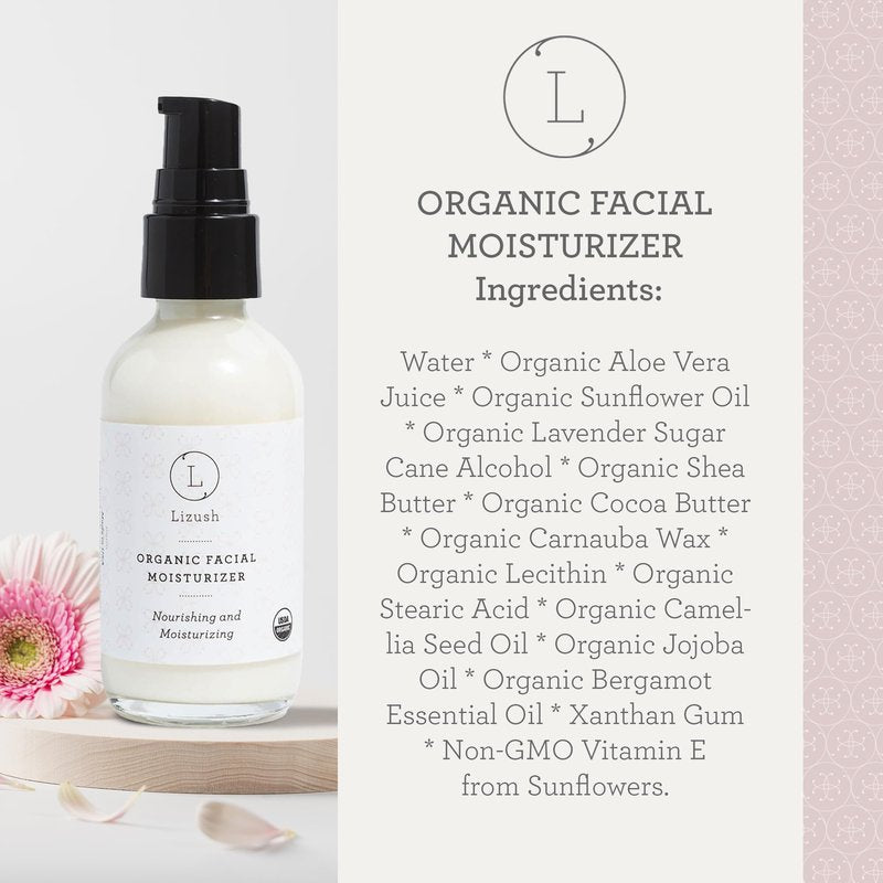 Lizush Organic Handmade Facial Products - Facial Cleanser, Toner, Moisturizer, Oil for a Healthy and Glowing Complexion - Complete Skin Care Products for Daily Use (Facial Moisturizer)