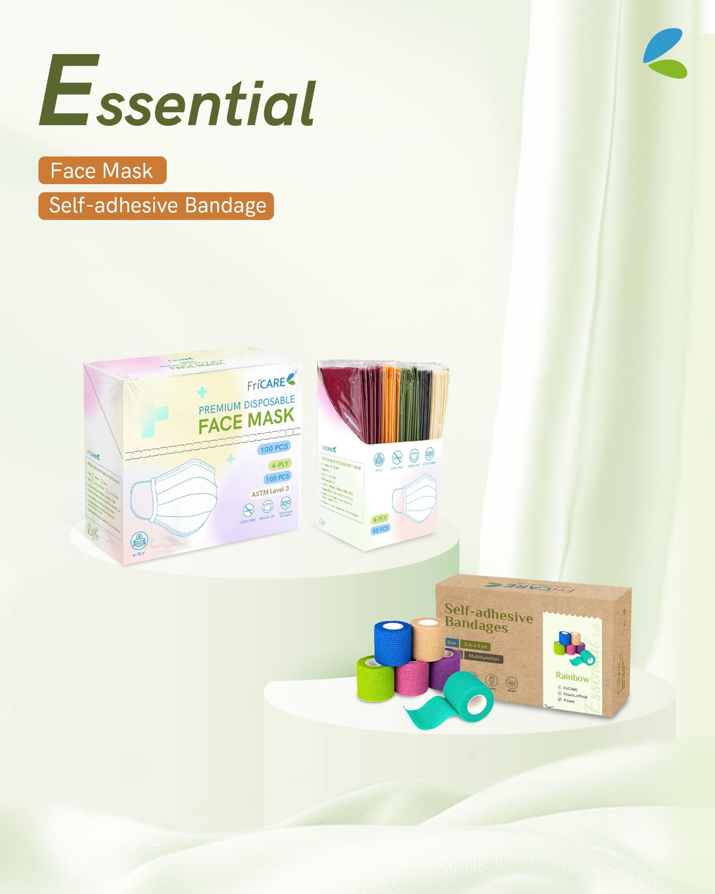 FriCARE Face Masks Disposable for Adults, 4 Ply ASTM Level 3, Individually Wrapped Mask for Allergy Protection, 50 Pack, Assorted Fall