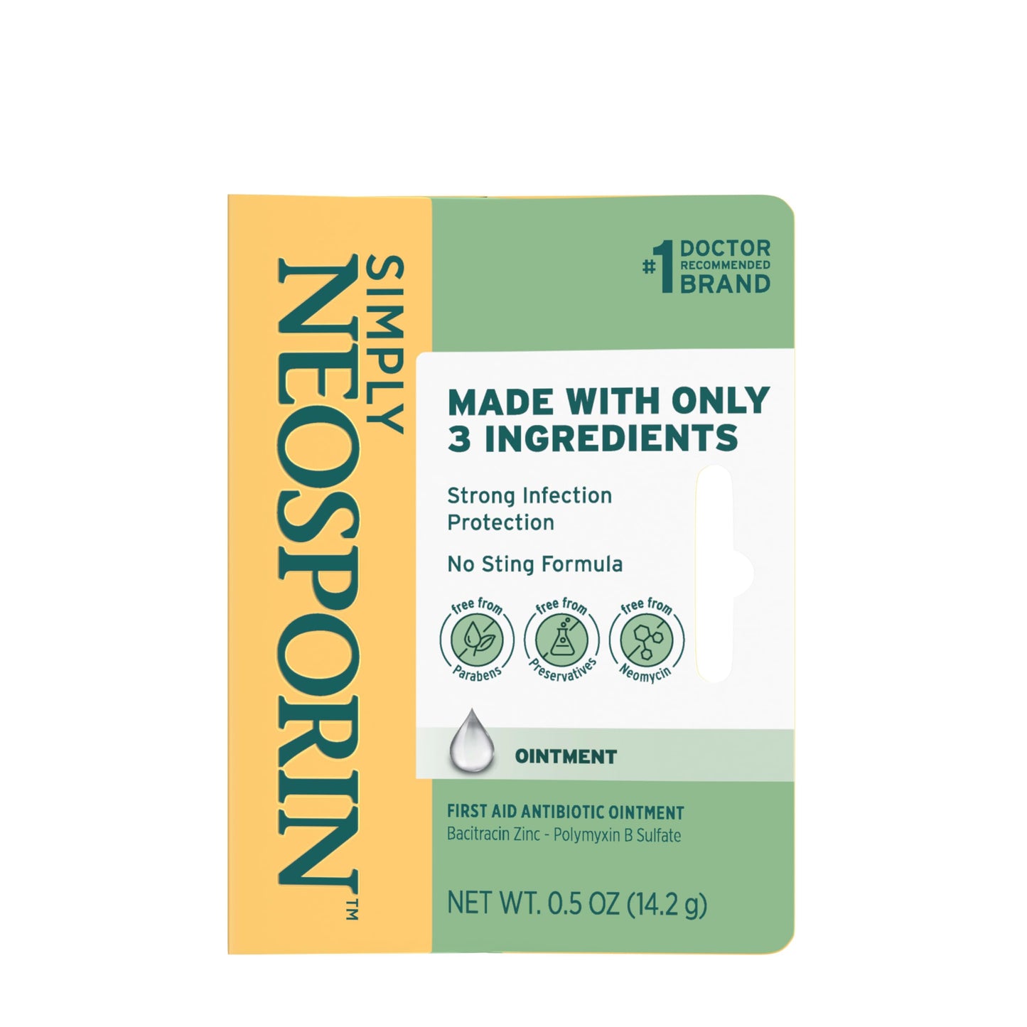 Neosporin Simply Formula 3-Ingredient First Aid Antibiotic Ointment and Wound Care Treatment with Bacitracin Zinc and Polymyxin B Sulfate, Preservative-, Paraben- and Neomycin-Free, 0.5 oz