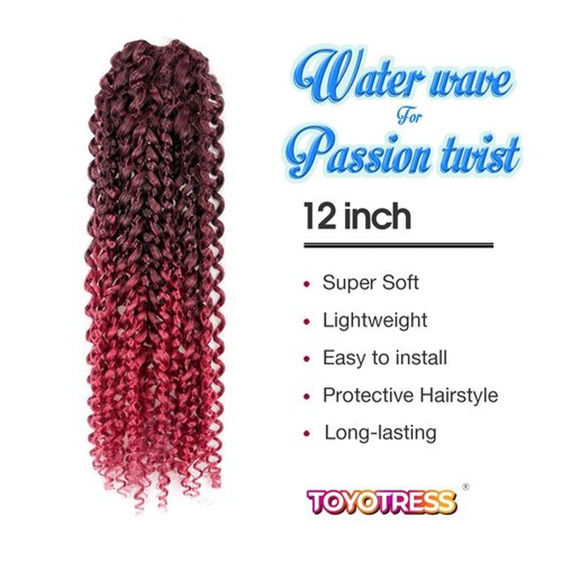 Pelokaa Passion Twist Hair - 12 Inch 7packs Ombre Burgundy Water Wave Crochet Braids Synthetic Braiding Hair Extensions (12 Inch 7Packs,T118)