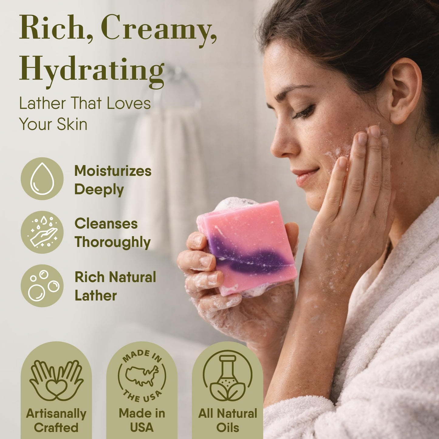 360 Feel - Floral Bar Soap Set - Made in the USA - Castile Handmade All Natural Cold Processed - Infused with Lavender, Lilac , Hydrangea & Petal Dance - Moisturizing Skin Care - (5oz, 4-Pack)