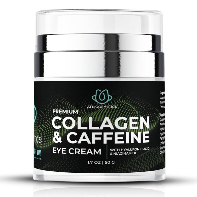 Caffeine Eye Cream - Collagen Formula for Wrinkles & Dark Circles | Infused with Hyaluronic Acid & Niacinamide, 1.7 Oz