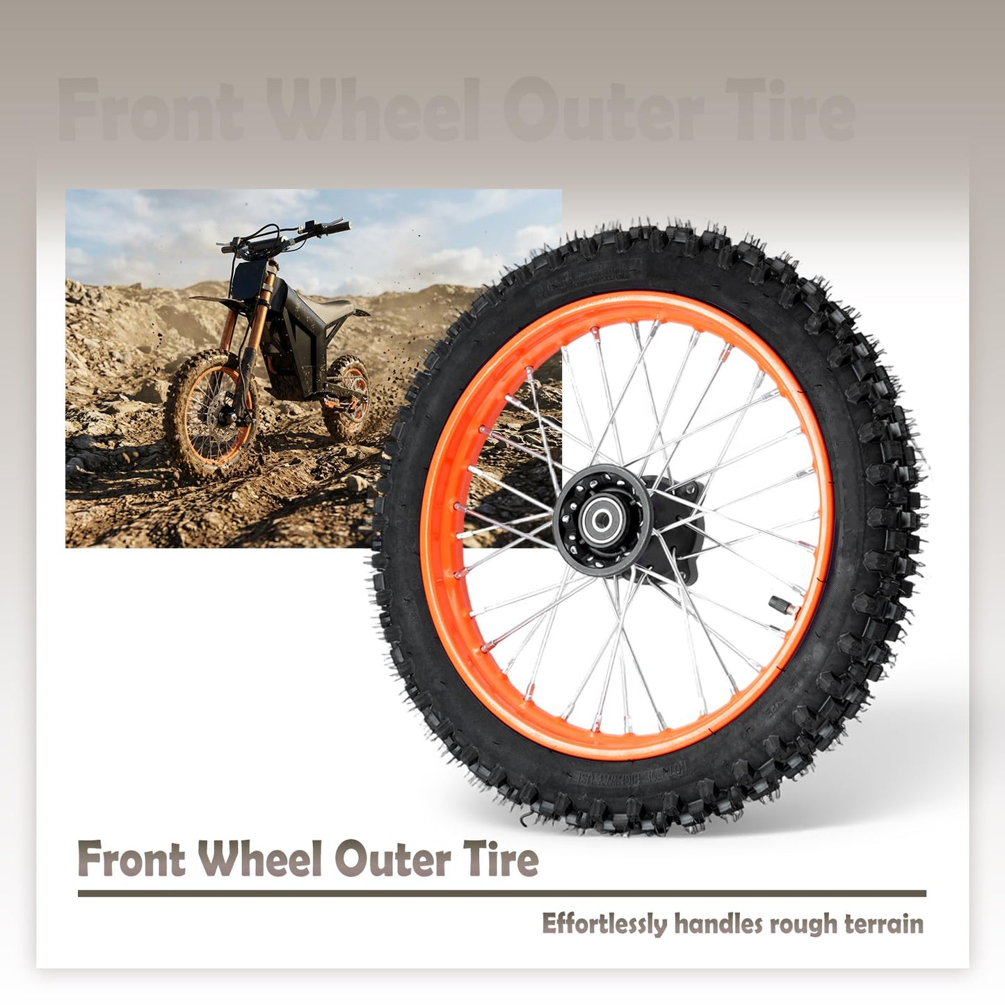 VAINELY E-Bike Front Wheel Outer Tire Accessories Compatible with Tutto Tutti Soleil 01 Electric Bikes, 60/100-14 Rubber Black