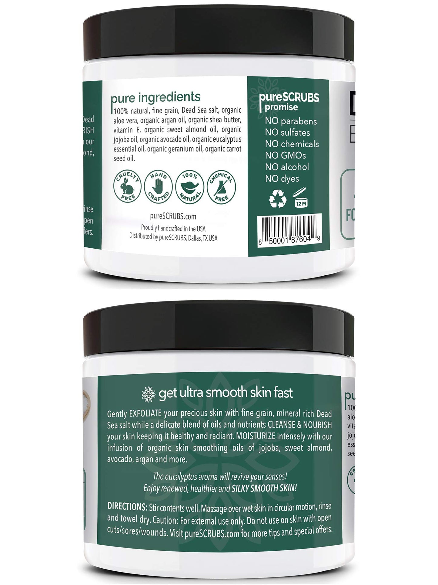 pureSCRUBS Premium Eucalyptus Body Scrub Set, Gentle Exfoliating Salt Scrub
