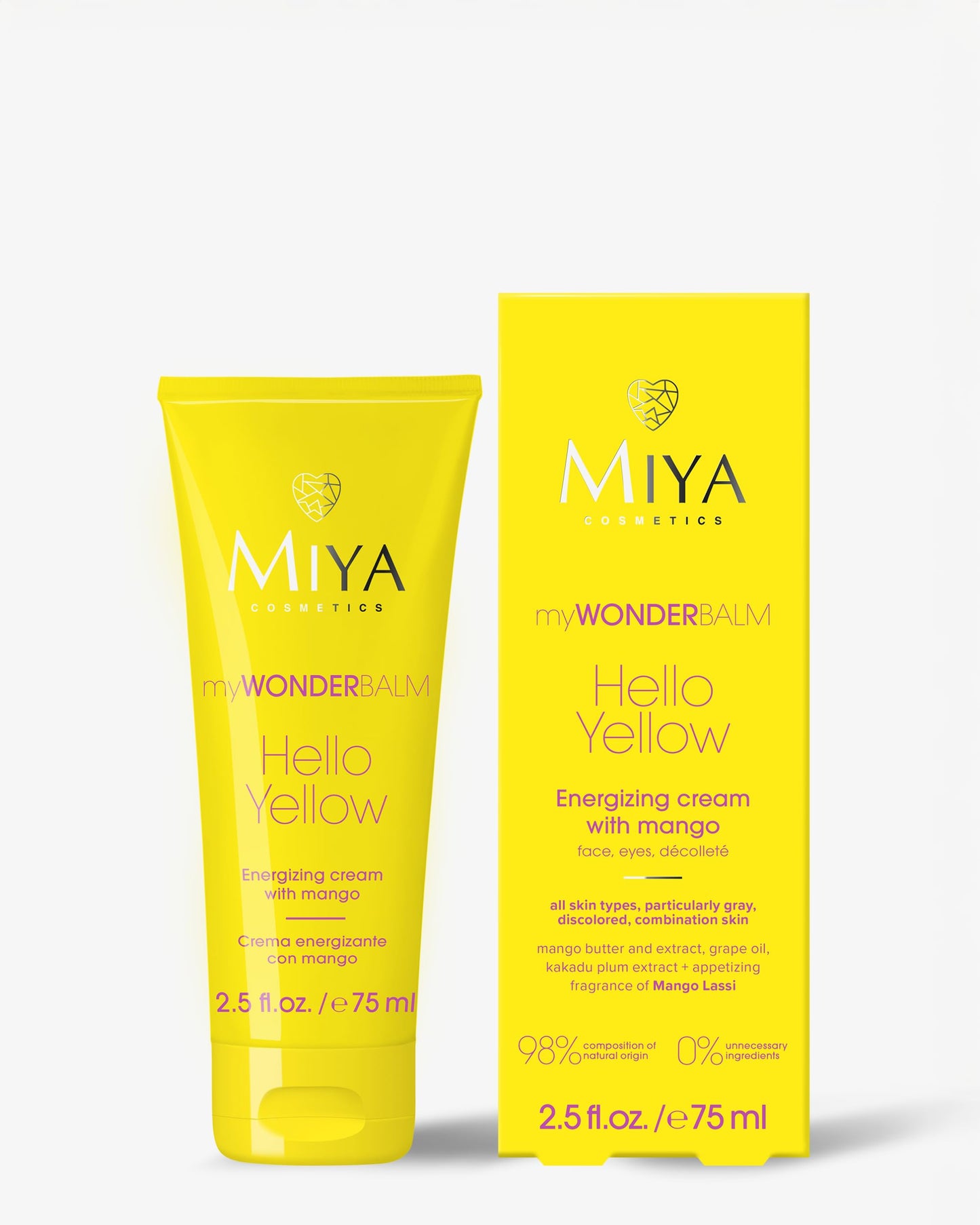MIYA Cosmetics Mango Energizing Face Cream – Brightening & Hydrating Daily Moisturizer for Dull, Tired Skin, Vegan Formula – myWONDERBALM Hello Yellow – 2.5 oz