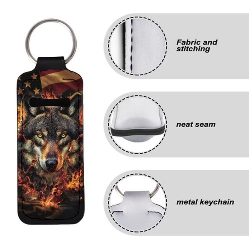 SEANATIVE Wolf Lipstick Holder Lipstick Holder Keychain Sleeve Lipstick Pouch Lip Balm Holder Sleeve Portable Key Chains to hold Travel Daily Accessories