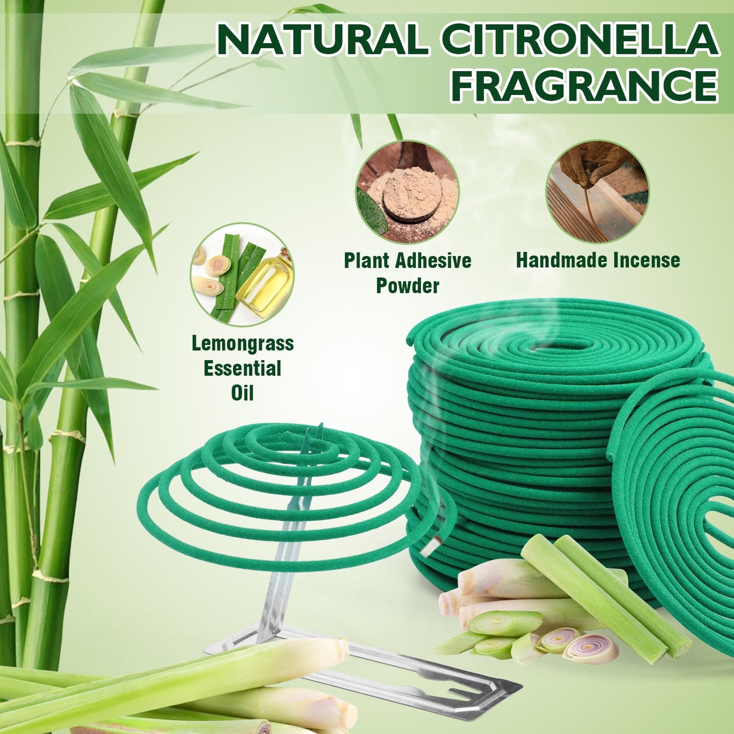 SCENTORINI Citronella Coils, 48 PCS Citronella Incense with Coil Holder, Suitable for Summer Home Outdoor Use, Pool Side, Patio, Camping, Porches, Courtyards, Farms, Garden Planting Area