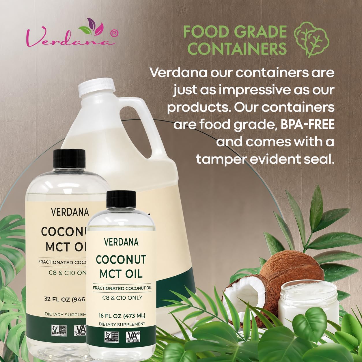 Verdana Food Grade MCT Oil 32 oz – For Keto Coffee, Unflavored Natural Oil Pulling Mouthwash & Massage - 100% Coconut Derived Fractionated Oil – Medium Chain Triglycerides C8 C10 –Non-GMO, Kosher