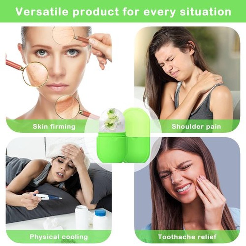 KOGITI Ice Mold for Face, Ice Roller for Face & Eye, Beauty Facial Ice Rollers Ice Holder Mold Face Puffiness Relief Massage Skin Care Tools, Ice Facial Cube (New-Green)