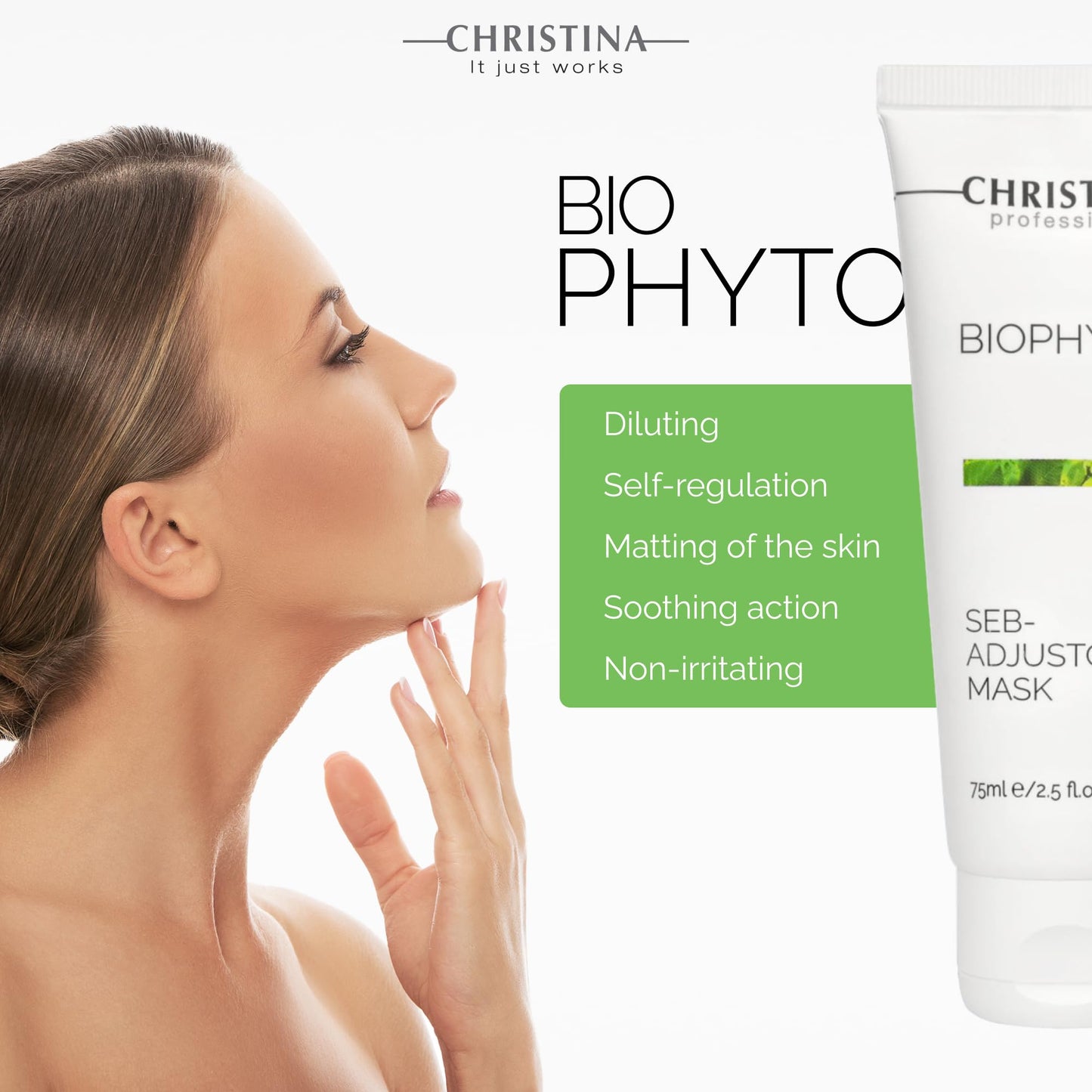 CHRISTINA Bio Phyto Seb-Adjustor Facial Mask with Moisture Complex | Face Masks Skincare Targets Acne, Blackheads, and Oiliness | Clears and Balances Skin | Suitable for All Skin Types 75ml