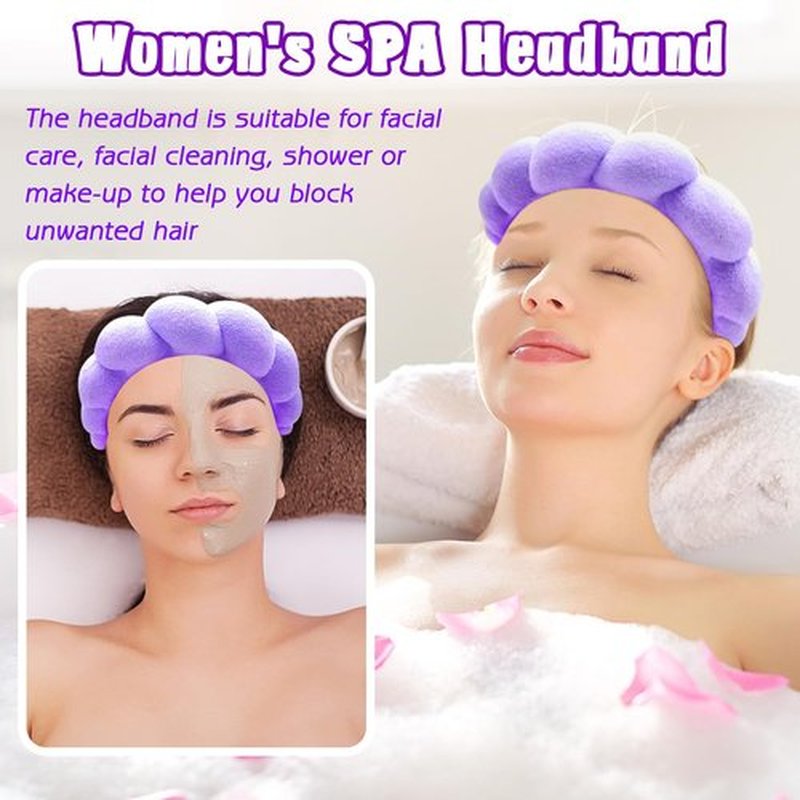 Zkptops Spa Headband for Washing Face Wristband Set Sponge Makeup Skincare Headband Terry Cloth Bubble Soft Get Ready Hairband Women Girl Puffy Padded Headwear Non Slip Thick Hair Accessory(Violet)
