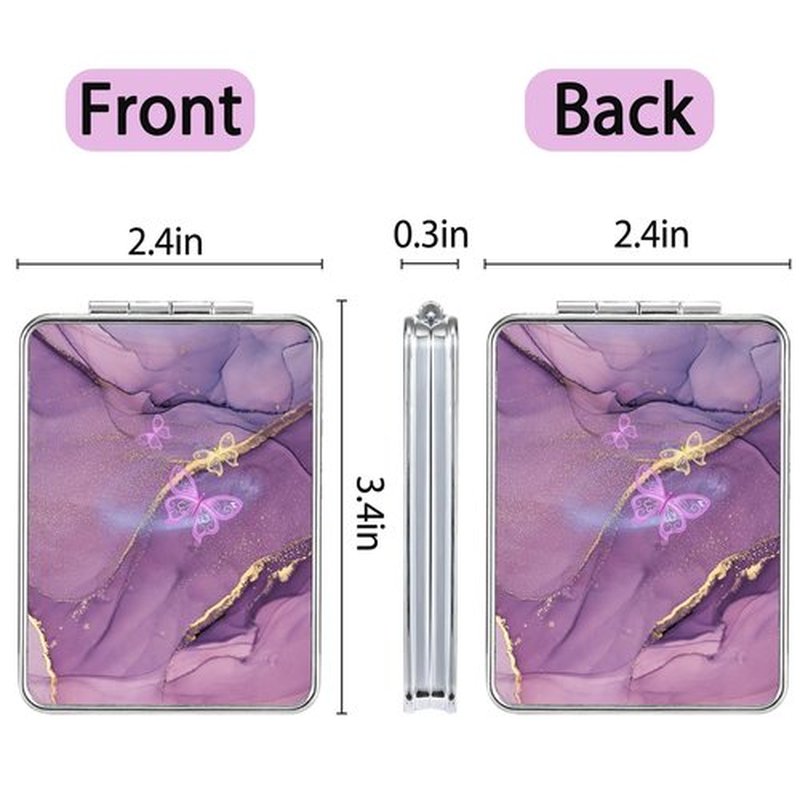 dcdcee Pocket Mirror, Small Travel Mirror with Magnification, Portable Double-Sided Magnifying Cosmetic Mirror for Daily (Purple Butterfly)