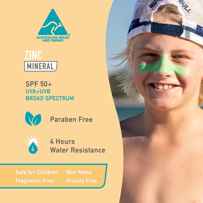 Sun Zapper Zinc Stick Mineral Sunscreen (Light Skin Tone, Pink, Blue, Green, Yellow) SPF 50+ Water Resistant for Face & Body, Adults, Kids, 8-Pack Broad Spectrum Sun Block, Made in Australia