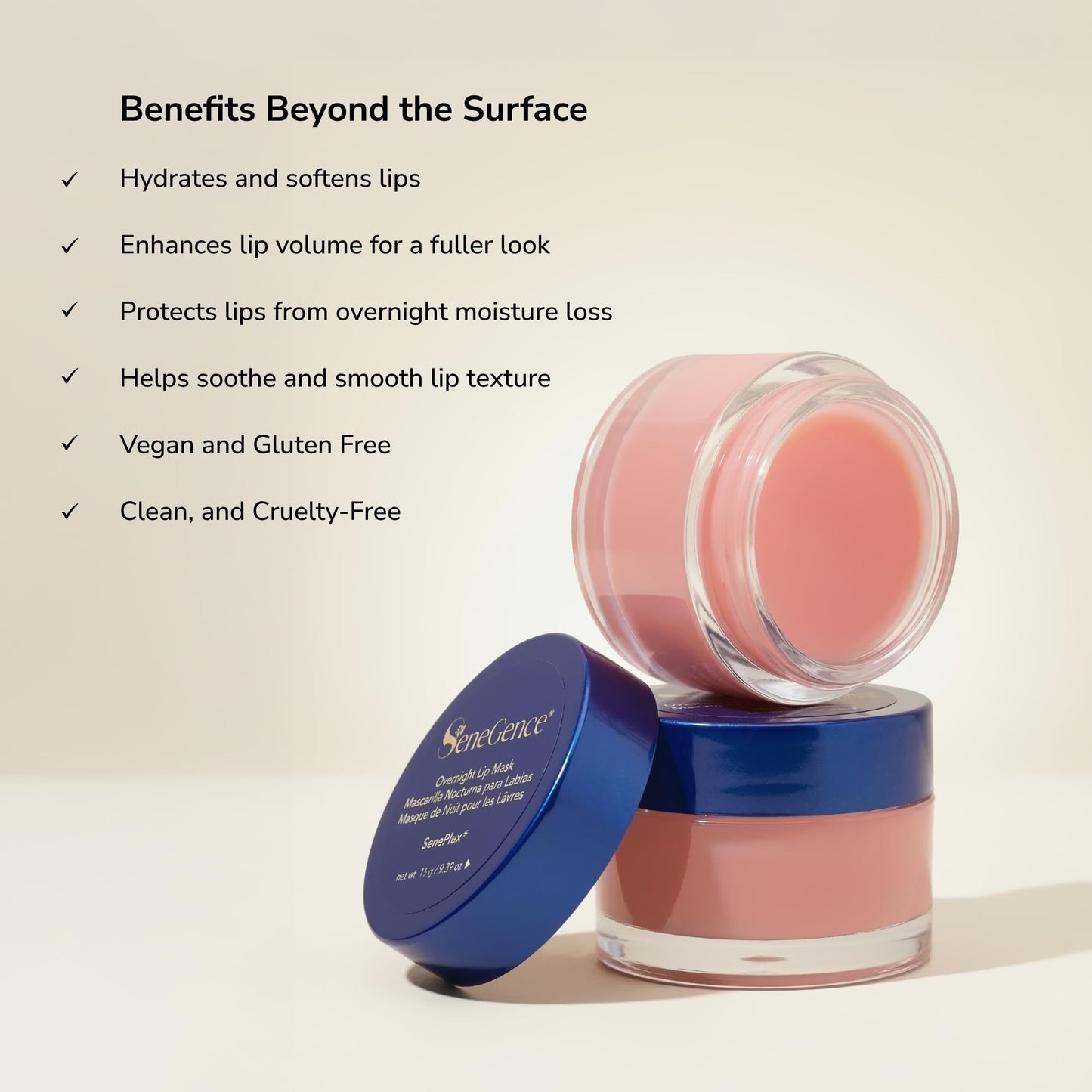 SeneGence Overnight Lip Mask, Soothe and Hydrate Lips for a Plumper and Softer Look to Reduce Fine Lines and Wrinkles with Shea Butter, Vegan, Gluten-Free, Paraben-Free