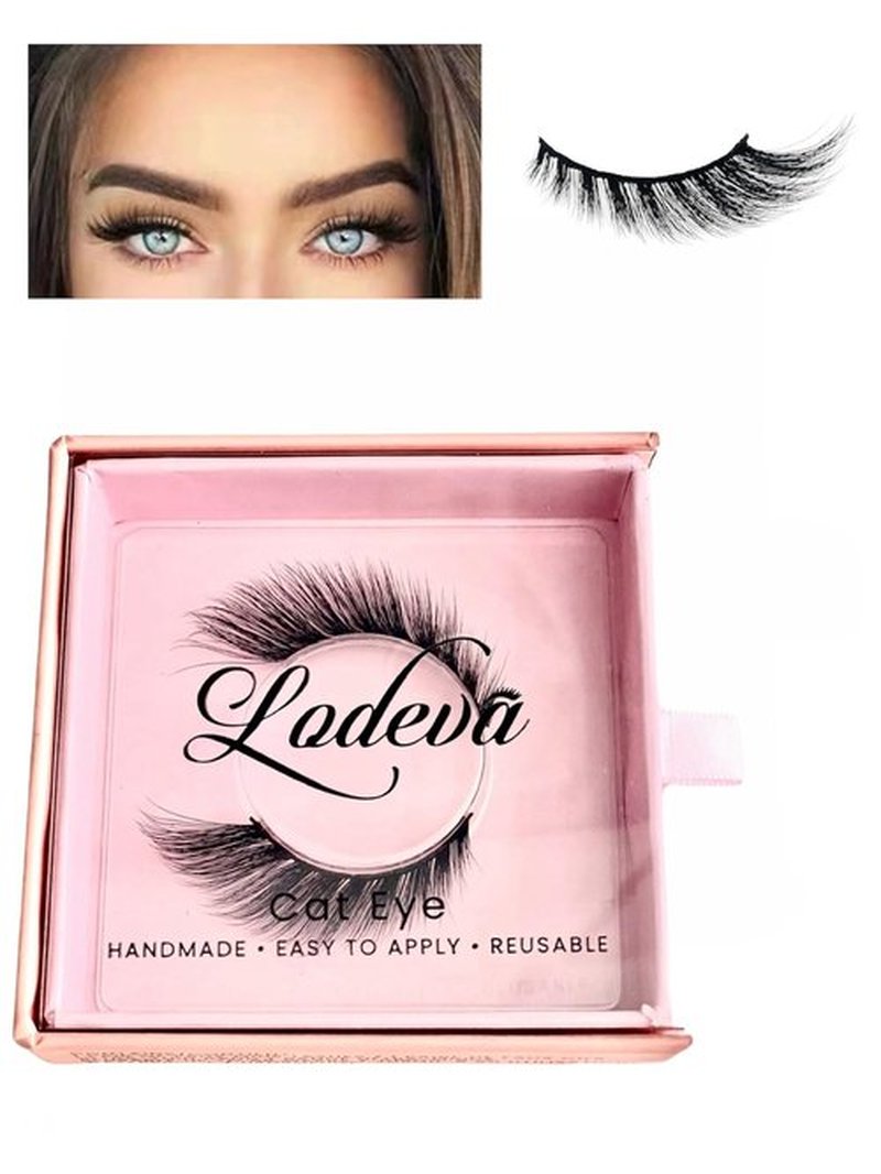 LODEVA 3D CAT EYE LASHES-FOXY EYE LASHES-FAUX MINK-FALSE EYELASHES-FULL GLAM LASHES-WATERPROOF-REUSABLE 1Pair (SMOKY)