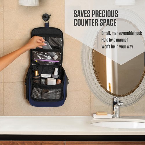 VENTURE 4TH Hanging Travel Toiletry Bag for Women & Men - Travel Organizer with Expandable Compartments & Removable Clear Pouch for Toiletries (Navy Blue)