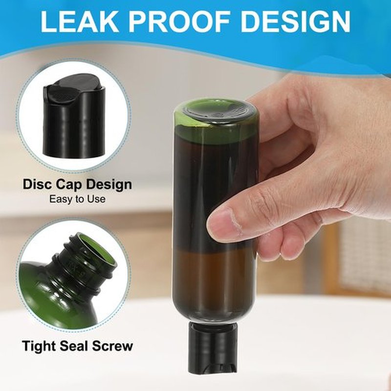 PATIKIL Travel Bottles with Disc Cap, 6 Pcs 3.4 Oz(100ml) Leak Proof Refillable Empty Dispenser Container Squeeze Bottle for Shampoo Toiletries Lotion Cream, Green
