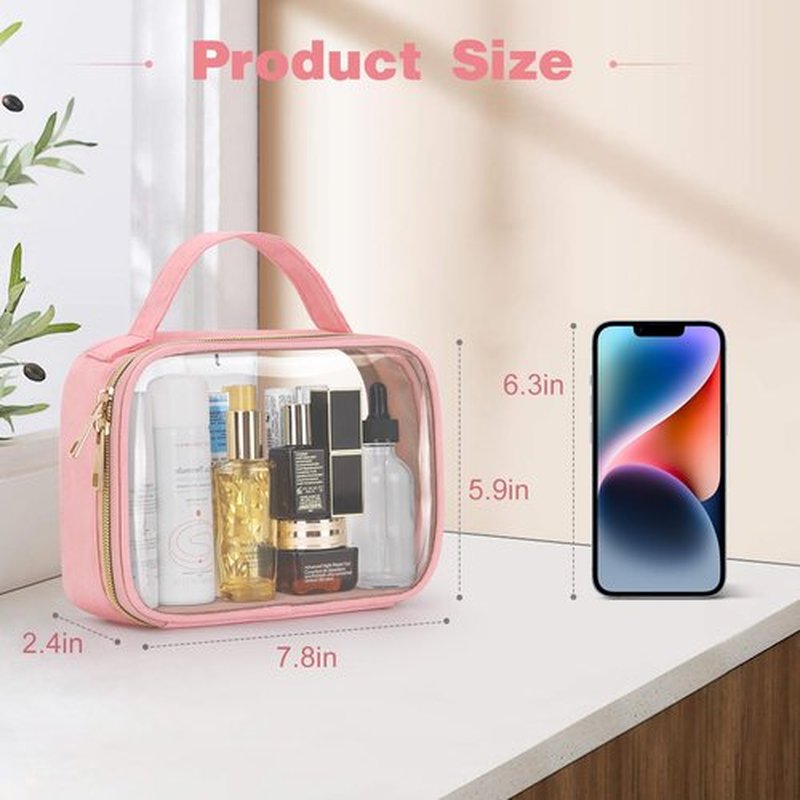 Wedama TSA Approved Toiletry Bag, 4 Pack Clear Makeup Bags with Handles, Quart Size Clear Toiletry Bags, PVC Clear Cosmetic Bags for Women and Men, Carry on Airport Airline Compliant Bag, Pink