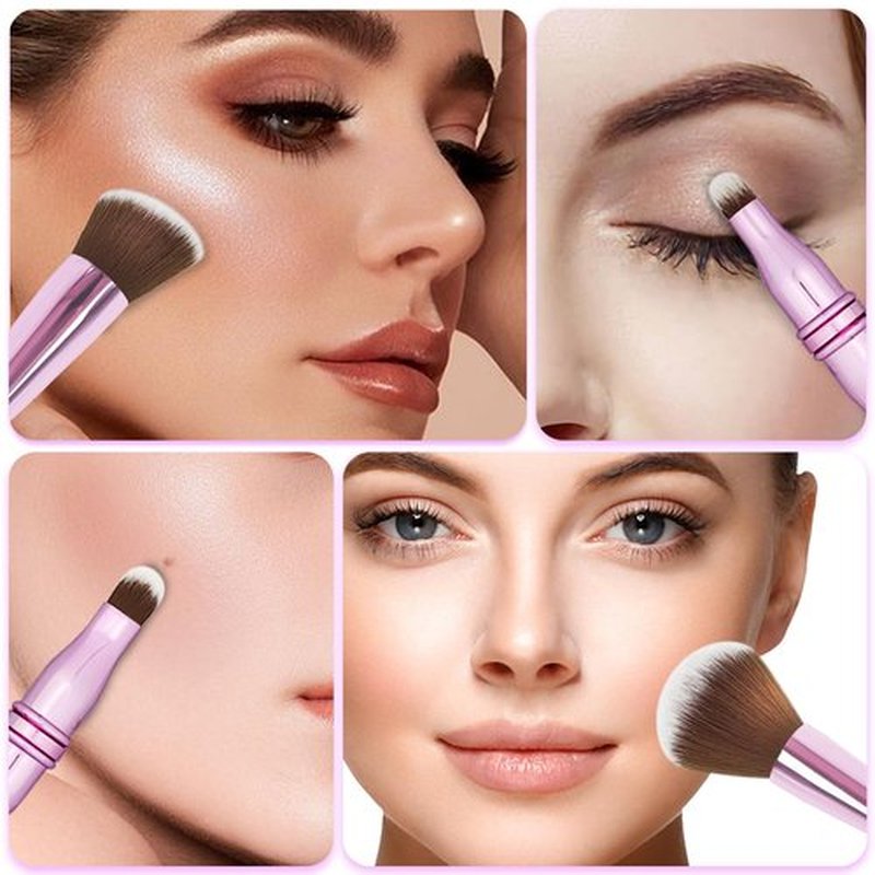 4 in 1 Makeup Brush Set, Travel Makeup Brushes with Case, Foundation Brush/Blush Brush, Eyeshadow Powder Brush,Concealer Brush (pink-plastic case)
