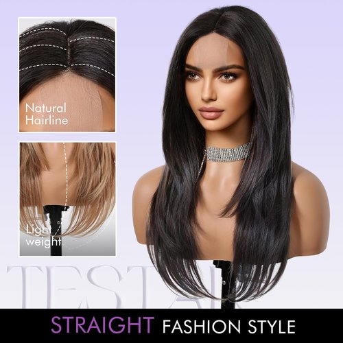 testar Long Black Wigs For Women Black Layered Wigs Lace In Hairline Natural Looking Heat Resistant Synthetic Wigs for Daily Party Use 26 In