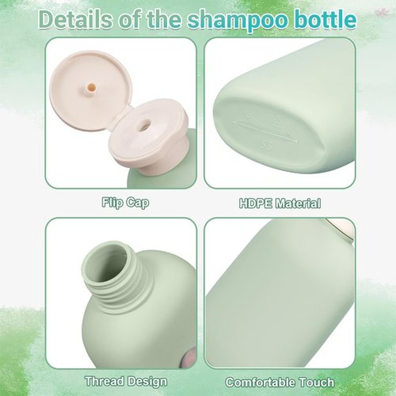 UMETASS 8.8 oz Plastic Travel Shampoo Bottles, Empty Plastic Squeeze Bottles with Flip Cap for Toiletries, Leakage-proof Travel Shampoo and Conditioner Bottles (4 pack, Green)