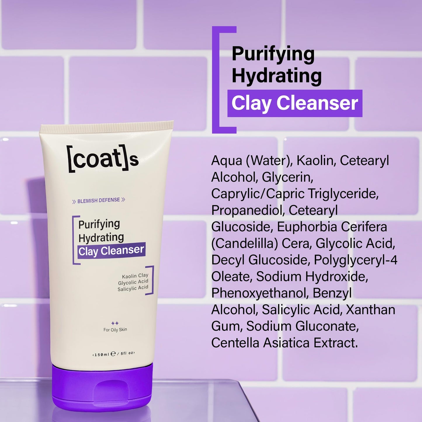 COATS Blemish Defense Clay Cleanser for Oily, Blemish-Prone Skin – With Kaolin, Glycolic & Salicylic Acid – Helps Prevent Breakouts – 5 oz