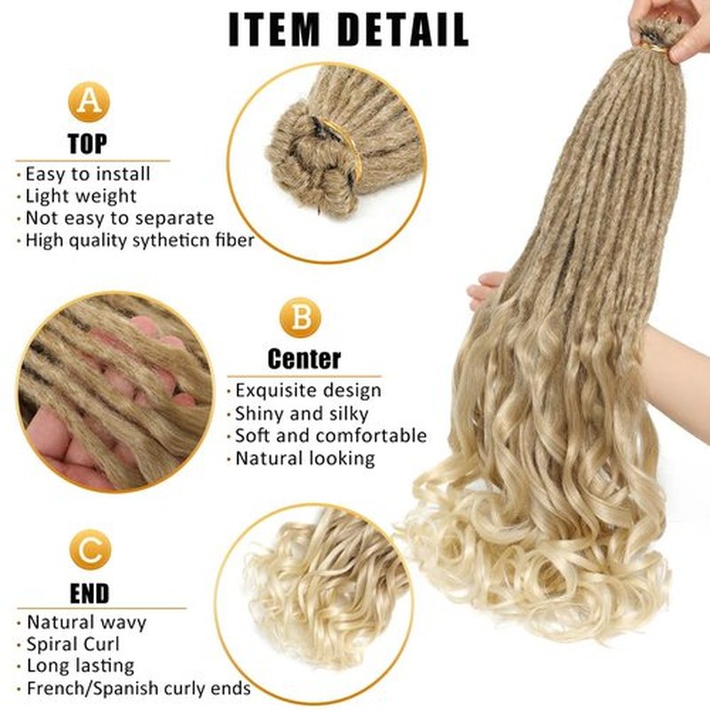 Aguacor Loose Wave Dreadlocks Synthetic French Curly Single Ended Dreadlock Extensions 24inches 10 Strands Thin Soft Spanish Curly SE Dreadlock Extensions for Women (10 Strands, 27/613)