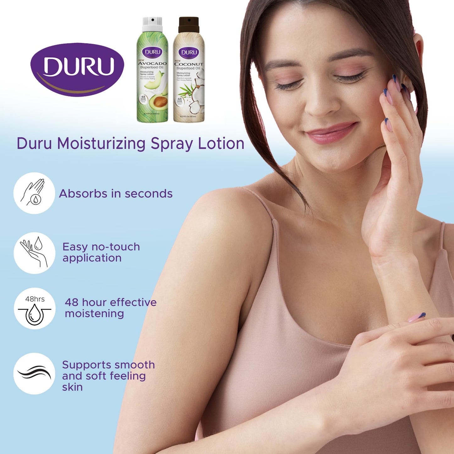 Duru Avocado Moisturizing Spray Lotion - Spray Moisturizer Avocado Oil Lotion 48 Hour Moisture Body Lotion