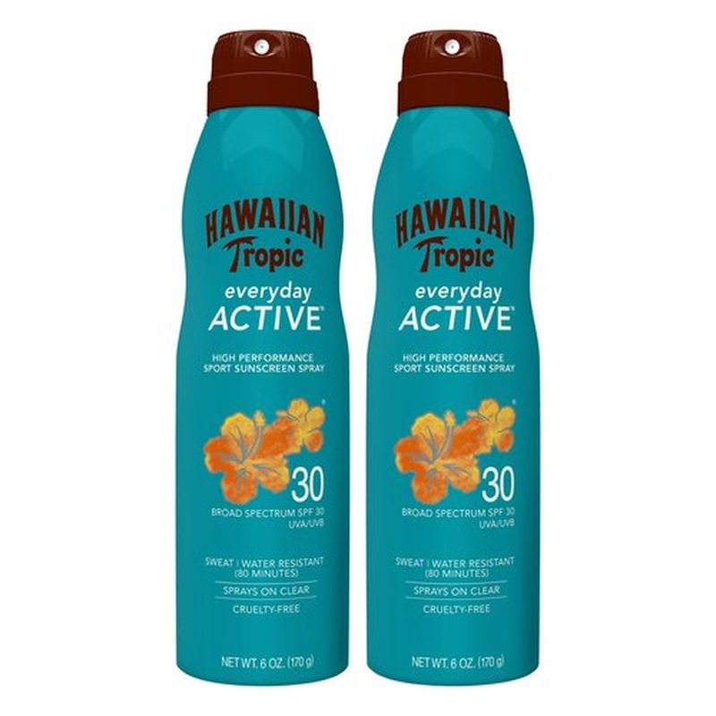 Hawaiian Tropic Everyday Active Spray Sunscreen SPF 50 & SPF 30 Twin Packs, 6oz Clear Continuous Sunscreens