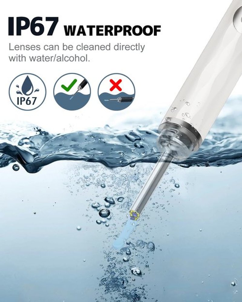 Ear Wax Removal, Ear Cleaner with Camera and Light, Ear Wax Removal Kit with 1296P Otoscope, Ear Cleaning Tool with 6 Ear Spoon, Ear Camera for iPhone & Android Phones,White